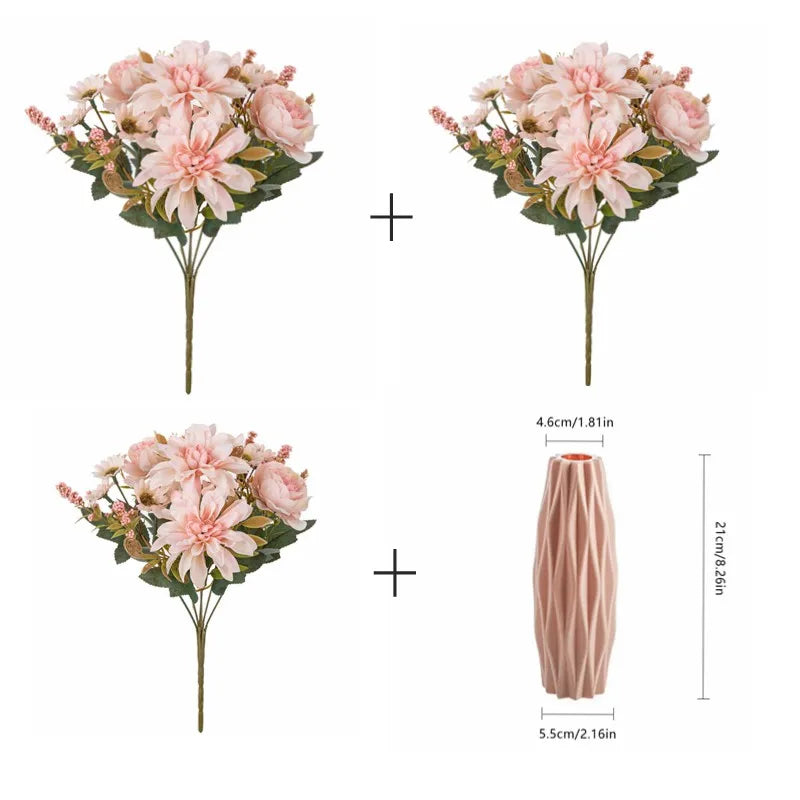 Silk Artificial Dahlia Rose Daisy Bouquet | Wedding & Party Decor