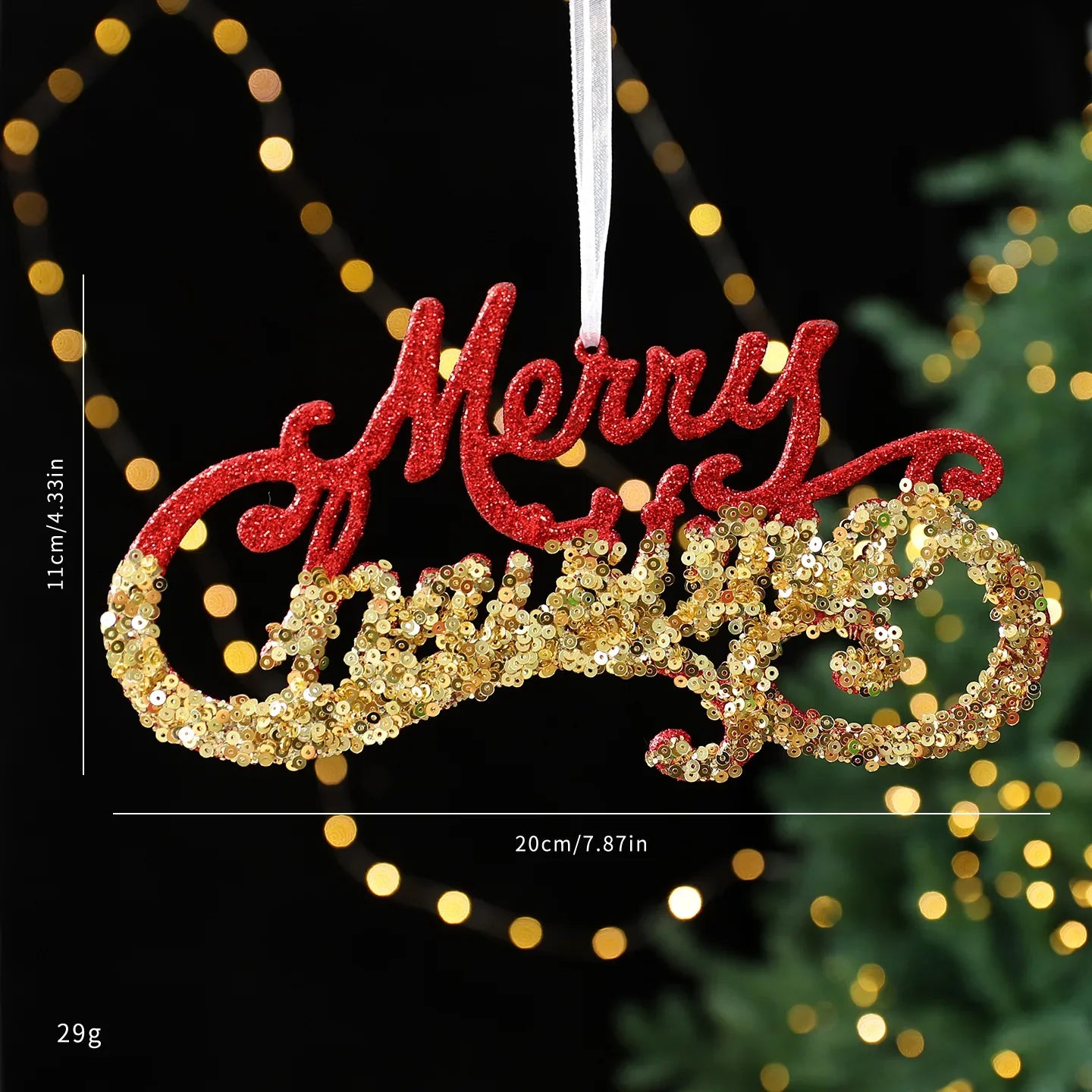 Red Glitter Christmas Pendant with Gold Sequins | Tree Ornament