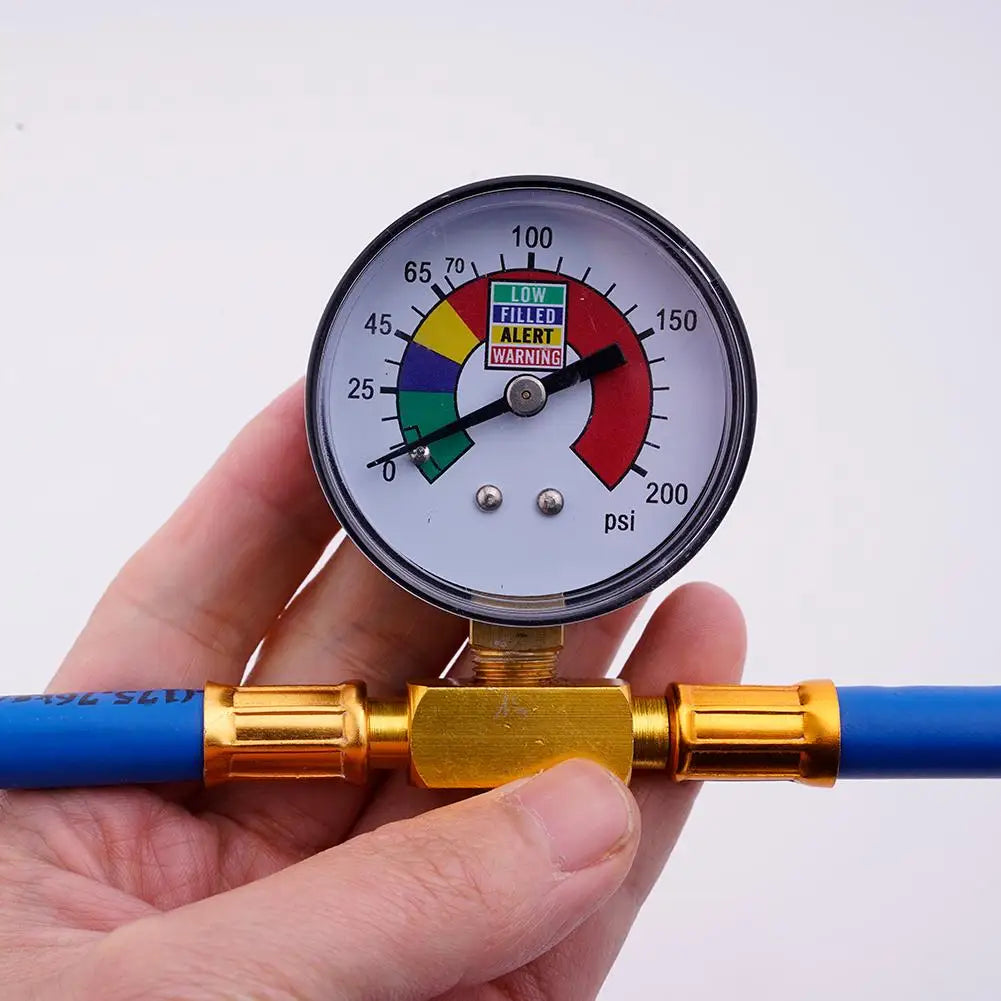 Refrigerant filling fluorine tube R134A refrigerant quick refill fluoride tube with 1/2 ACME valve bottle connection. Peaceful Pleasures Health and Wellness