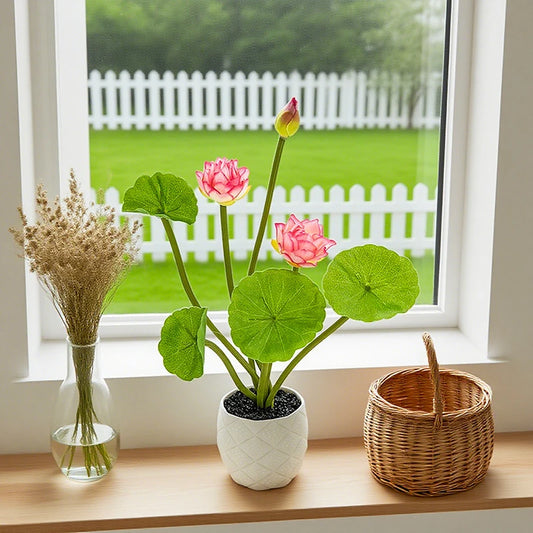 Mini Artificial Lotus Potted Plant | Home Decor & Photo Prop Artificial Potted Plant Peaceful Pleasures Health and Wellness