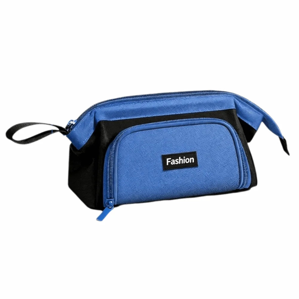 Creative Zippered Pencil Case Oxford Fabric Large Capacity Pencil Storage Bag with Handle Durable Multi-Compartment Pen Box Peaceful Pleasures Health and Wellness Blue