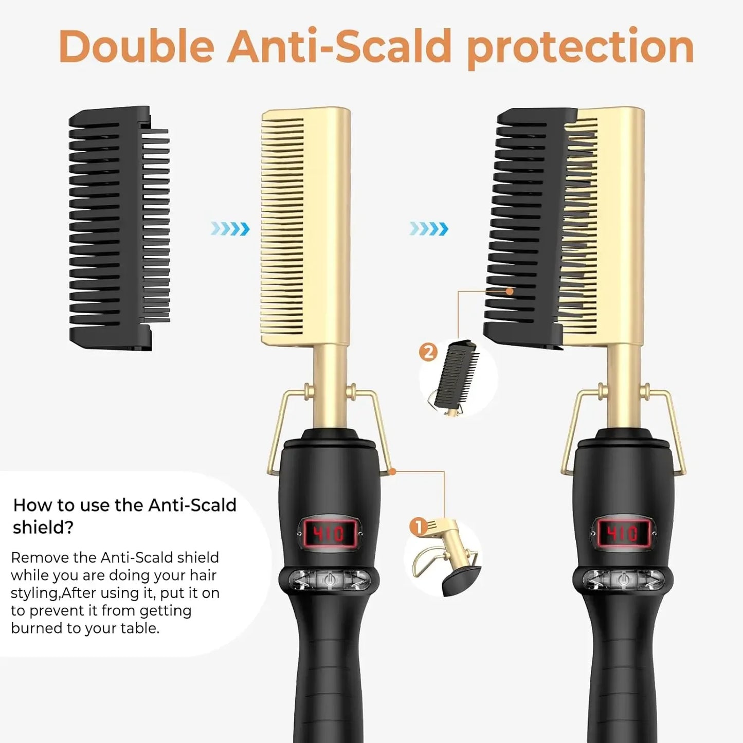 2 In1 Hair Straightener Comb Electric Heating Comb Fast Heating Portable Travel Anti-Scald Beard Straightening 450℉ Hot Comb Peaceful Pleasures Health and Wellness