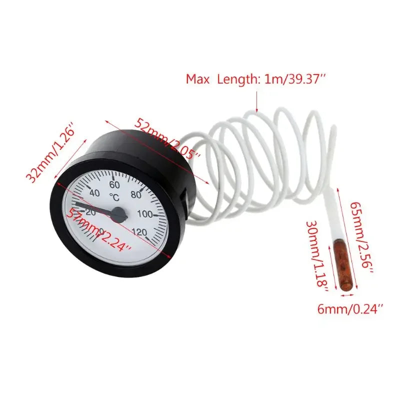 Dial Thermometer Capillary Temperature Gauge 0-120 Water Oil 1m Sensor