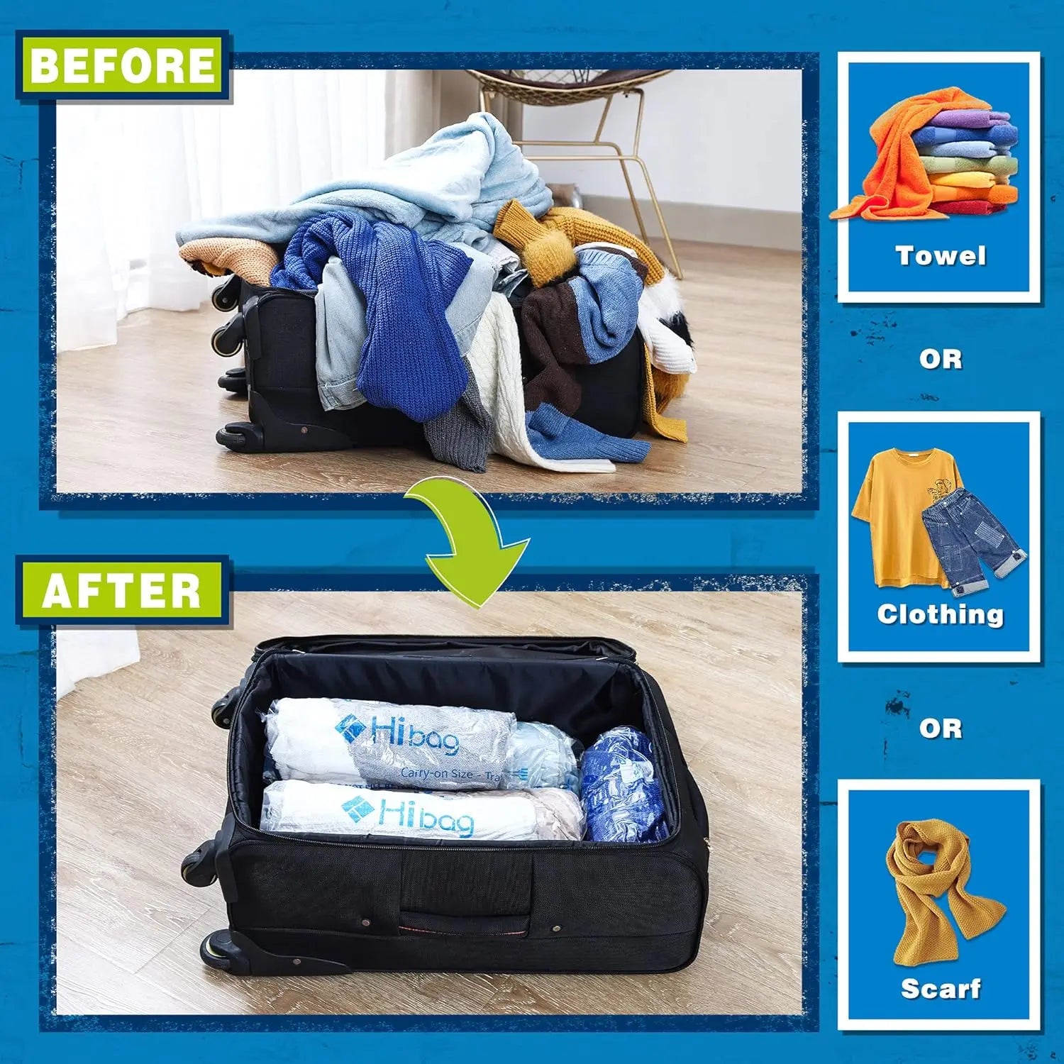 12-Pack Travel Compression Bags – Space Saver with Dual Zipper, No Vacuum Needed Peaceful Pleasures Health and Wellness