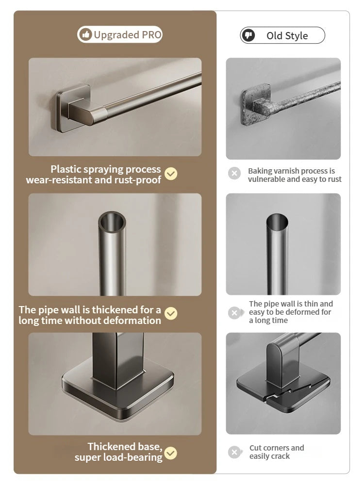 No-Drill Self-Adhesive Towel Bar | Black Aluminum Towel Rack
