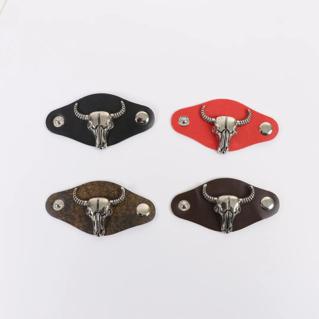 Western Cow Head Square Scarf Buckle Retro Metal Denim Clip Unisex PU