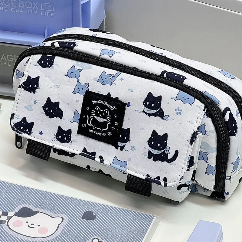 3-Layer Large Capacity Pencil Case – Cute Snow Cat Design