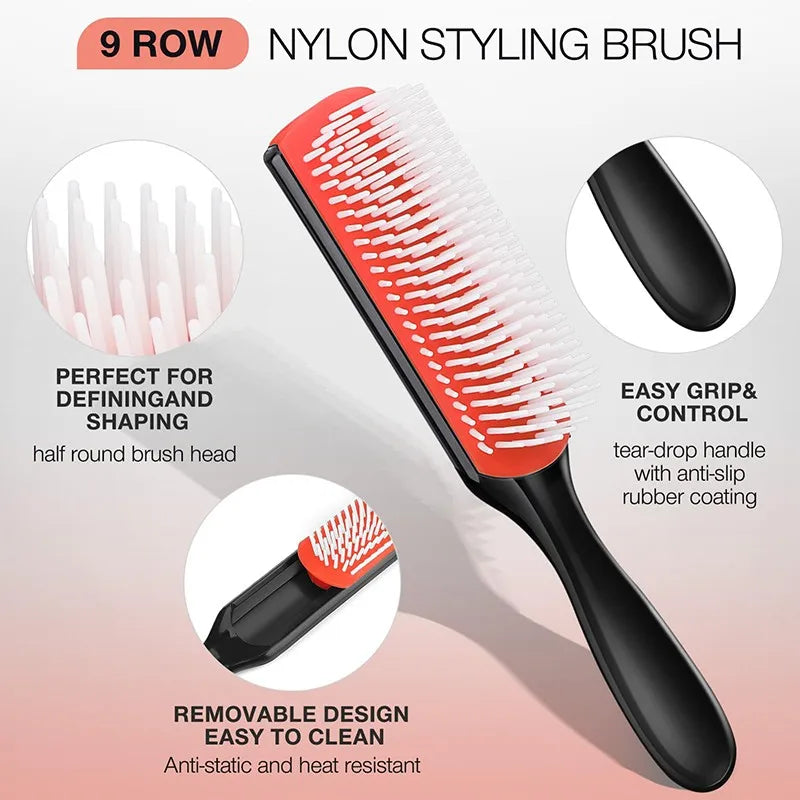 9-Row Detangling Hairbrush & Scalp Massager – Curly & Wet Hair