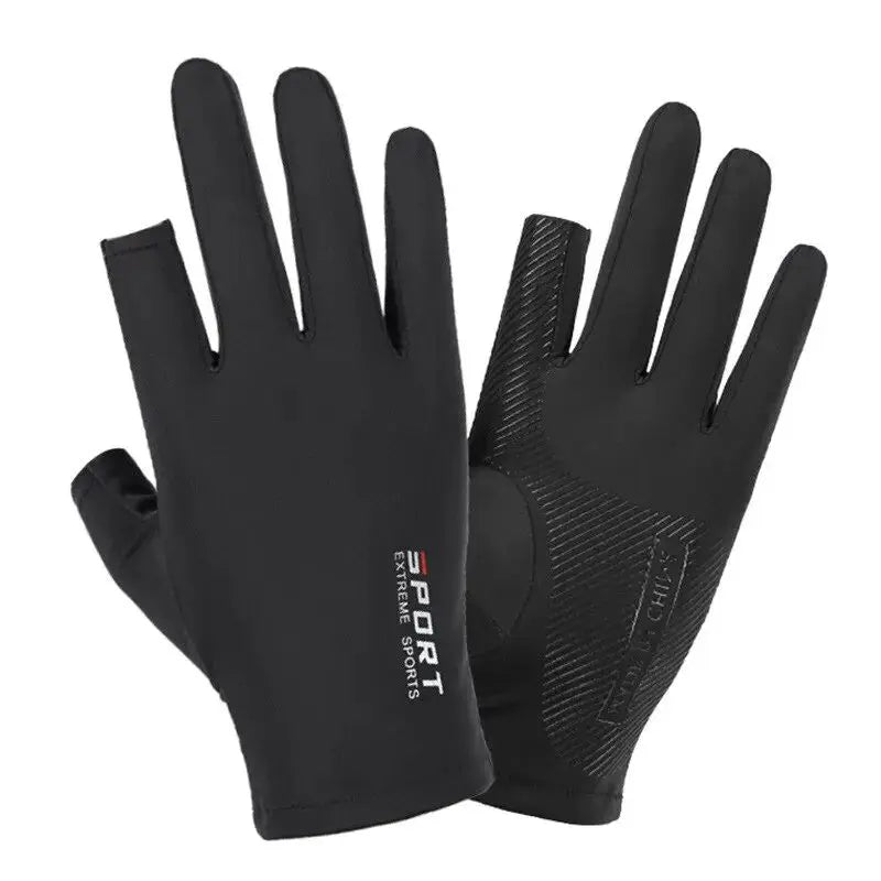 Ice Silk Halffinger Cycling Gloves for Men and Women Outdoor Sports Fitness Driving Fishing Highelastic Comfortable Peaceful Pleasures Health and Wellness Black 2pcs