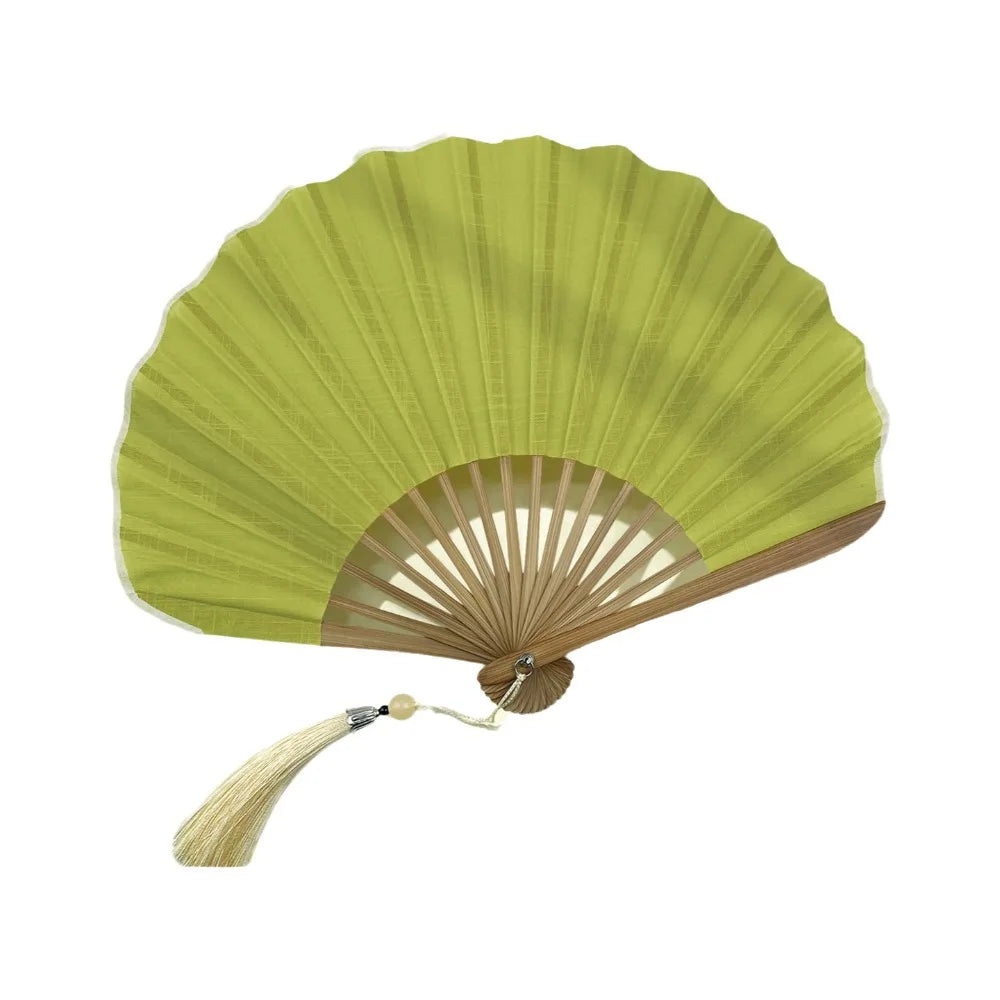 Shell-Shaped Folding Hand Fan | Bamboo & Cotton Linen Retro