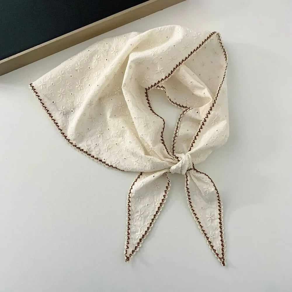Embroidered Flower Cotton Scarf – Vintage Triangle Hair & Neck