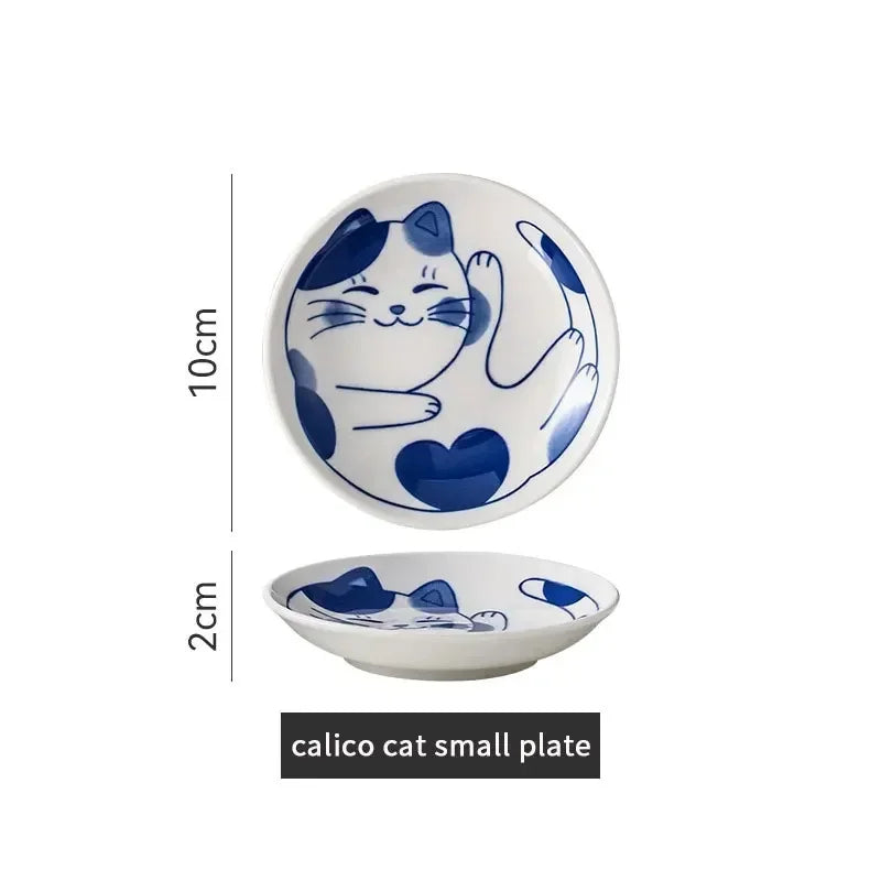 Japanese Style Cat Dish Cartoon Ceramic Dish Household Dining Table Dipping Dish Soy Sauce Dish Small Dish Seasoning Dish Peaceful Pleasures Health and Wellness 1pc Style D