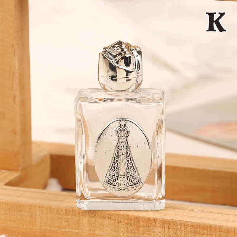 Glass Holy Water Bottle – Christian Cross & Virgin Design | 12 Styles