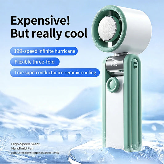 Mini Foldable Ice Cooling Turbo Fan 199 Speeds Triple Fold Design Long Battery Life Strong Wind Power Ice Cure For Outdoor Home Peaceful Pleasures Health and Wellness