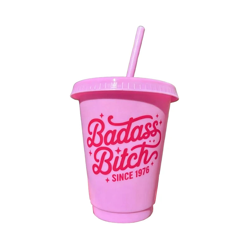 Pink Retro 16oz Birthday Cup with Straw | 30th–60th Party
