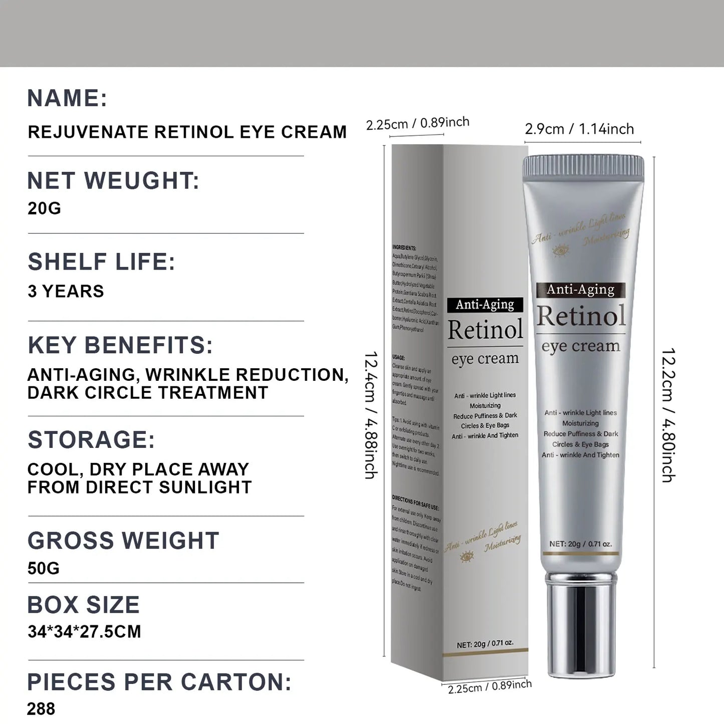 Retinol Under Eye Cream - Cream for Men & Women, Dark Circles, Puffiness & Wrinkles, Anti-Aging Eye Cream for Fine Lines, 20g Peaceful Pleasures Health and Wellness