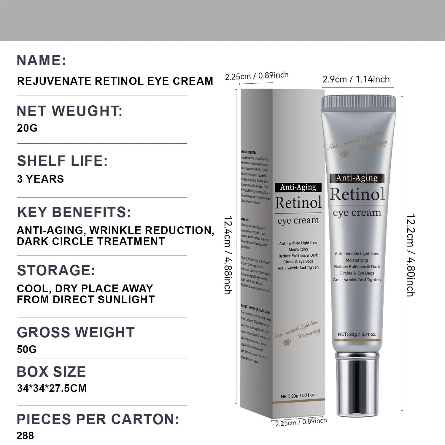 Retinol Under Eye Cream - Cream for Men & Women, Dark Circles, Puffiness & Wrinkles, Anti-Aging Eye Cream for Fine Lines, 20g Peaceful Pleasures Health and Wellness