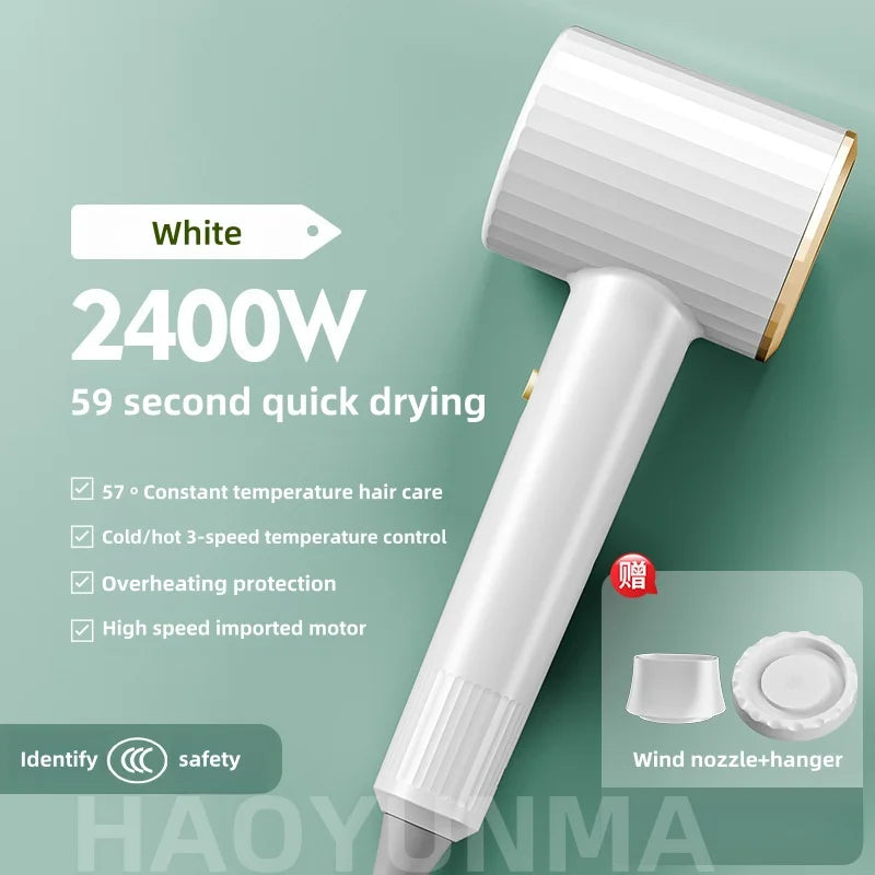 2025 High-Speed Hair Dryer, High-Power Quick Drying Hair Salon, Professional Household Blue Light Negative Ion Hair Dryer Peaceful Pleasures Health and Wellness (D) White US