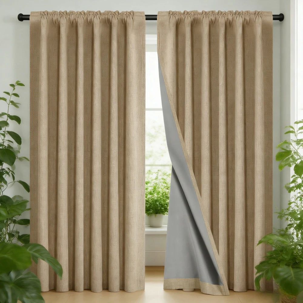2 Panels Blackout Curtains Thermal Insulated Linen Curtain for Living Room Rod Pocket Light Blocking Drapes Window Treatment Peaceful Pleasures Health and Wellness Flaxen W132xH160cm