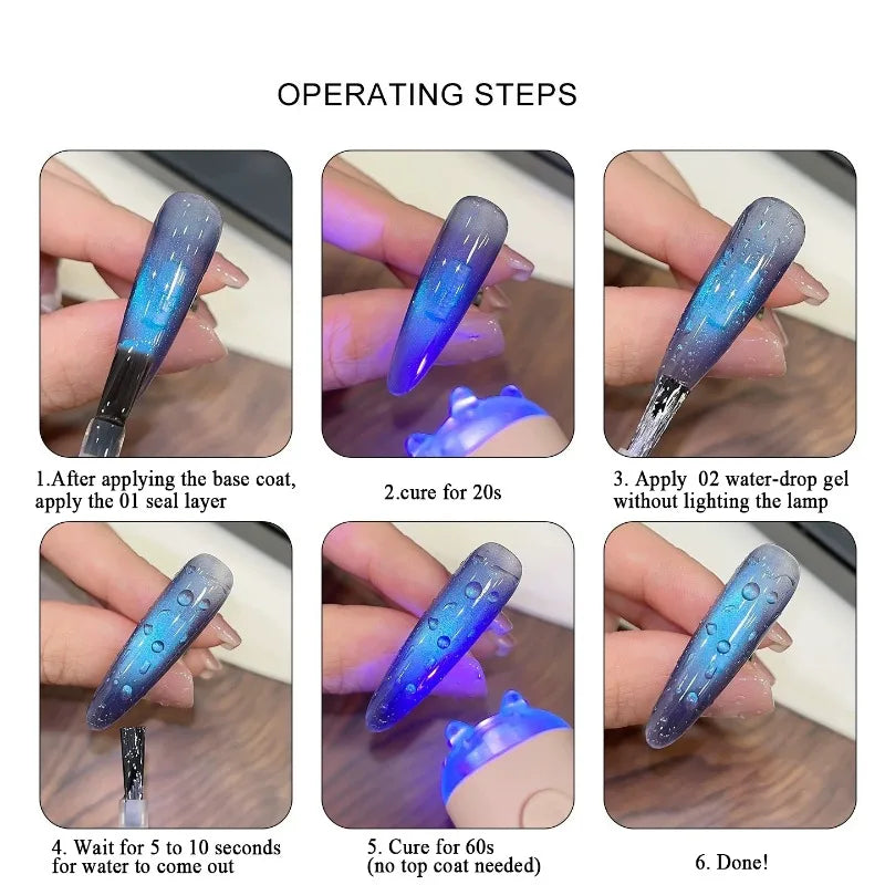 3D Water Drop Nail Gel Set – Crystal Dew Effect & Top Coat