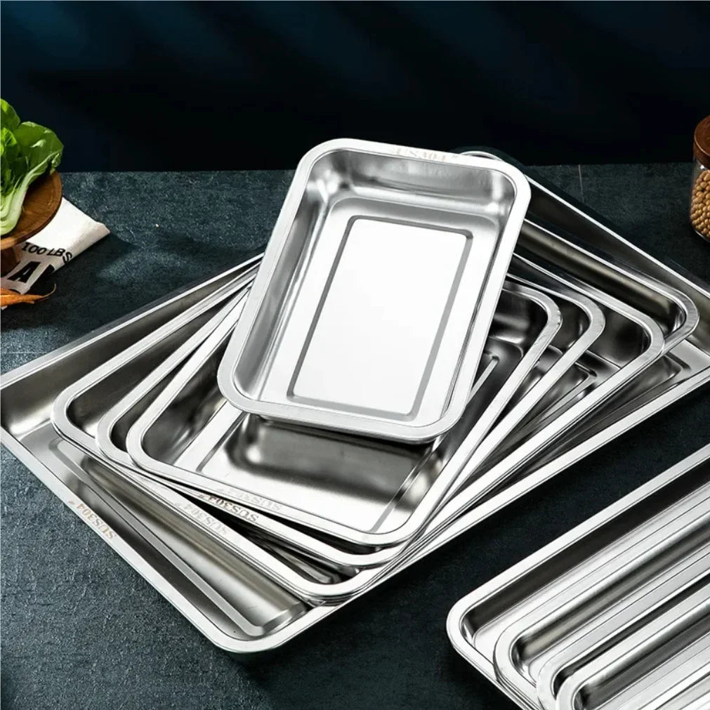 Stainless Steel Rectangle Serving Tray | BBQ & Restaurant
