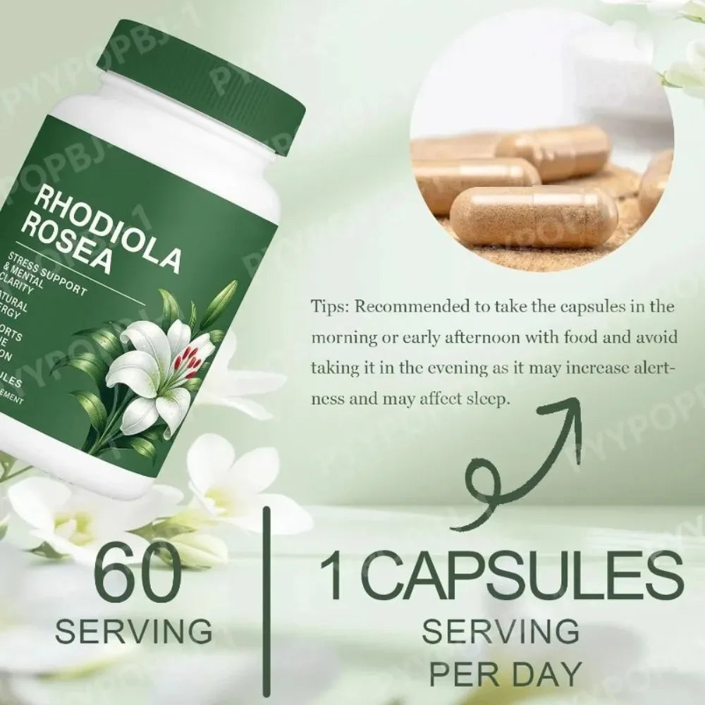 Rhodiola Rosea 500mg Capsules – Energy, Focus & Adaptogen | 60ct