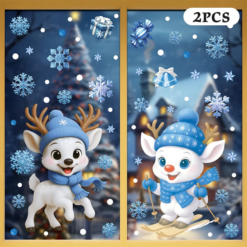 Blue Christmas Window Clings – Santa, Snowflakes & Reindeer Set