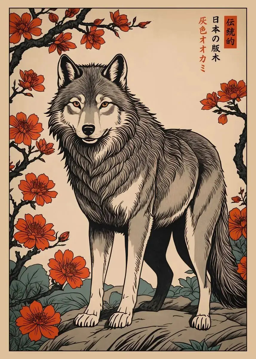 Japanese Animal Canvas Print | Vintage Tiger Fox Deer Retro Poster