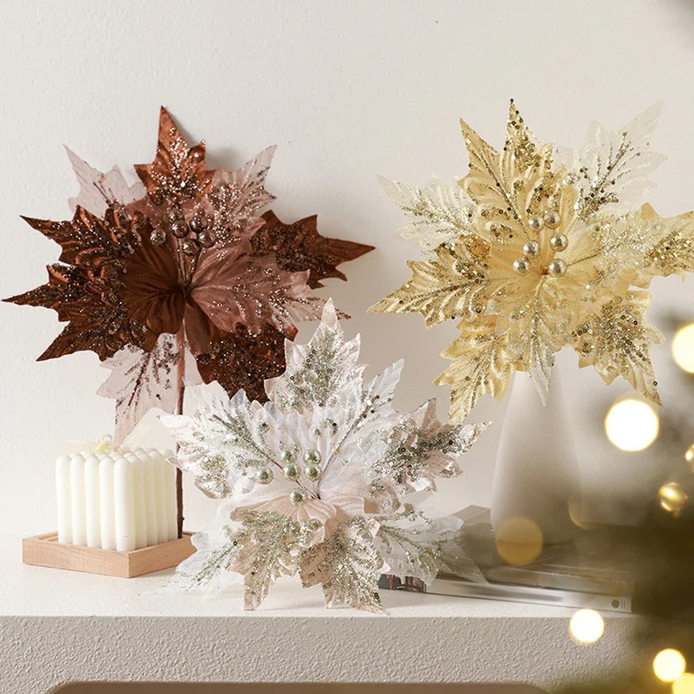 Simulated Christmas Flower Decoration – Flannel & Glitter 30×35cm