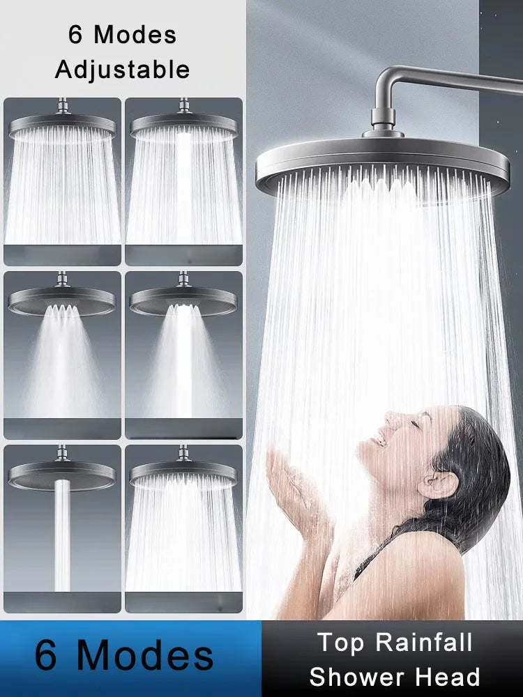 6-Mode Large Rainfall Shower Head | High Pressure Ceiling Mount