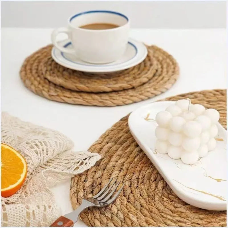 2026 New Pot Mats Handwoven Rattan Placemats Round Heat Insulation Mats Natural Woven Table Mats For Dining Home Wedding Decor Peaceful Pleasures Health and Wellness