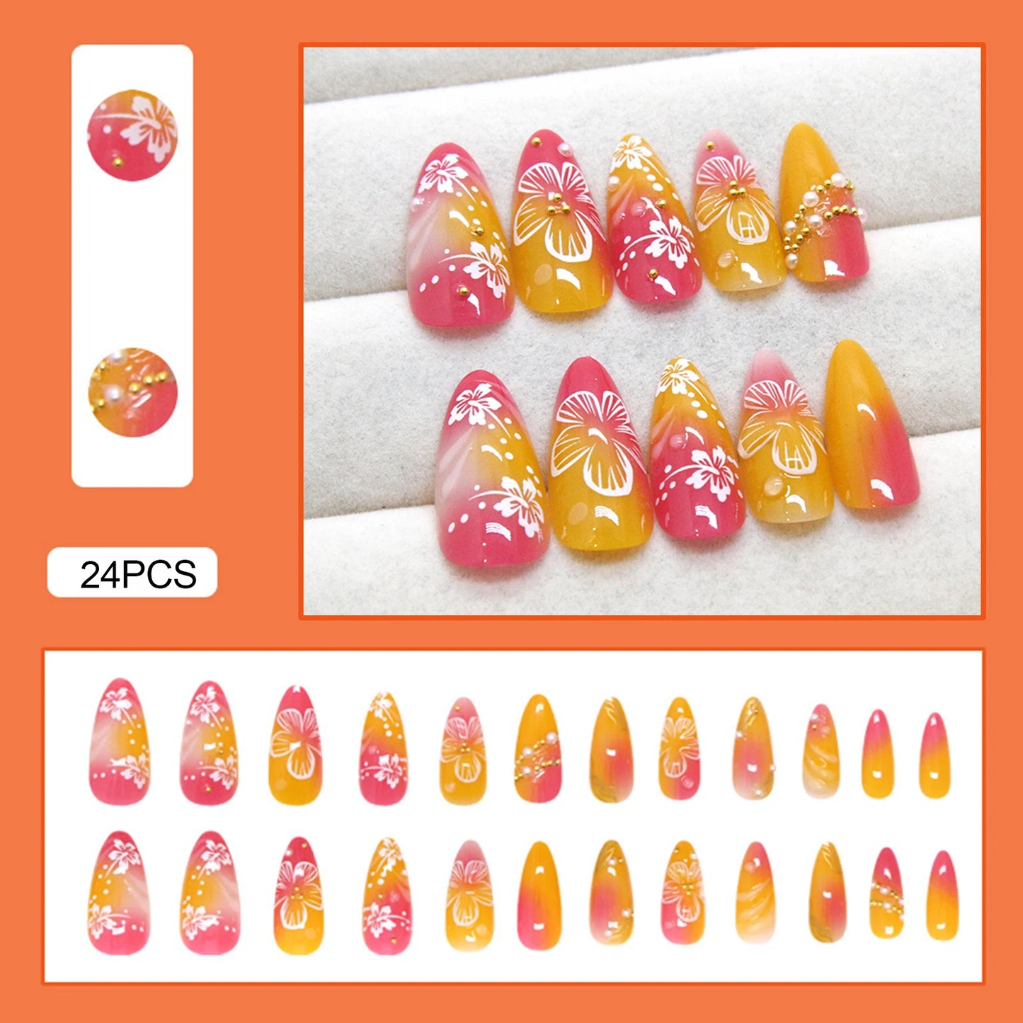 24PCS Blue Cat Eye False Nails Short Round Cute Press on Nails Wearable Full Cover Ins Flowers Pattern Fake Nail Tips for Girls Peaceful Pleasures Health and Wellness Z4