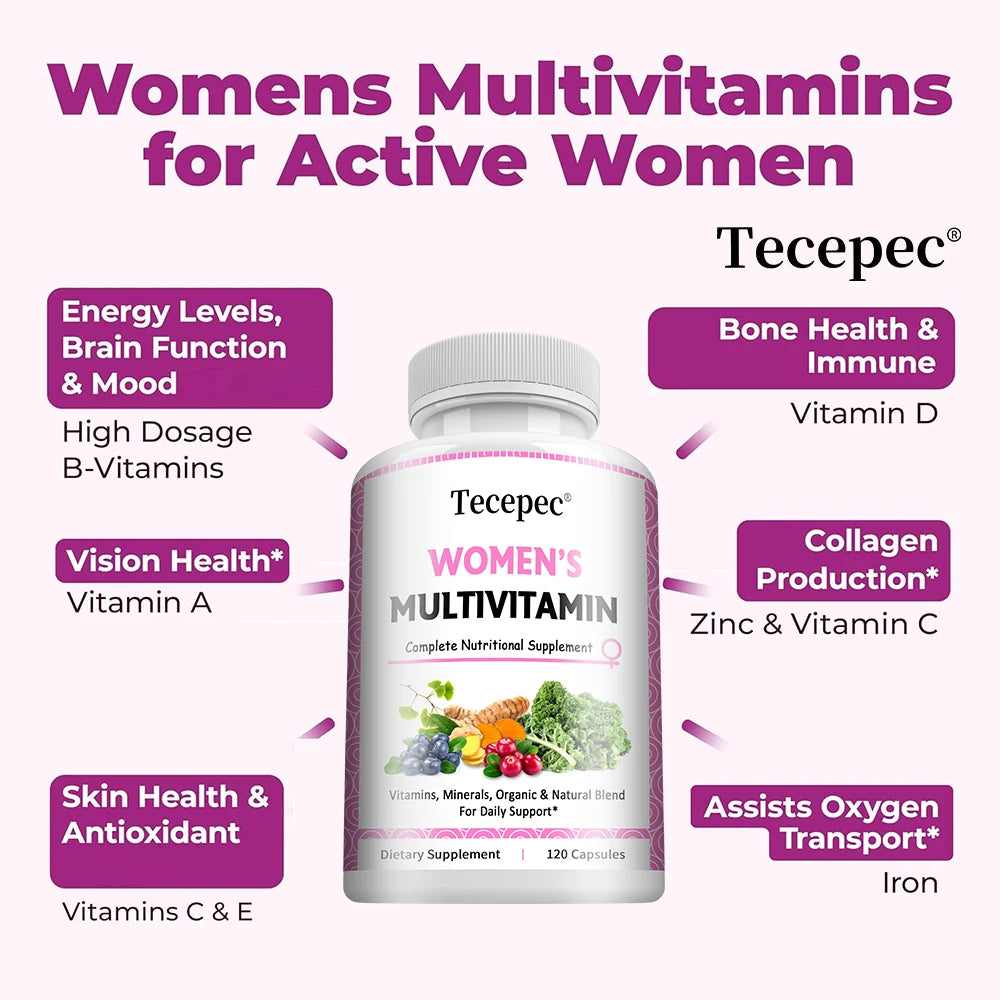 Women’s Multivitamin Multimineral Capsules & Gummies - Skin Hair Nails & Immune Support, Natural Energy Boost, 120 Counts Peaceful Pleasures Health and Wellness