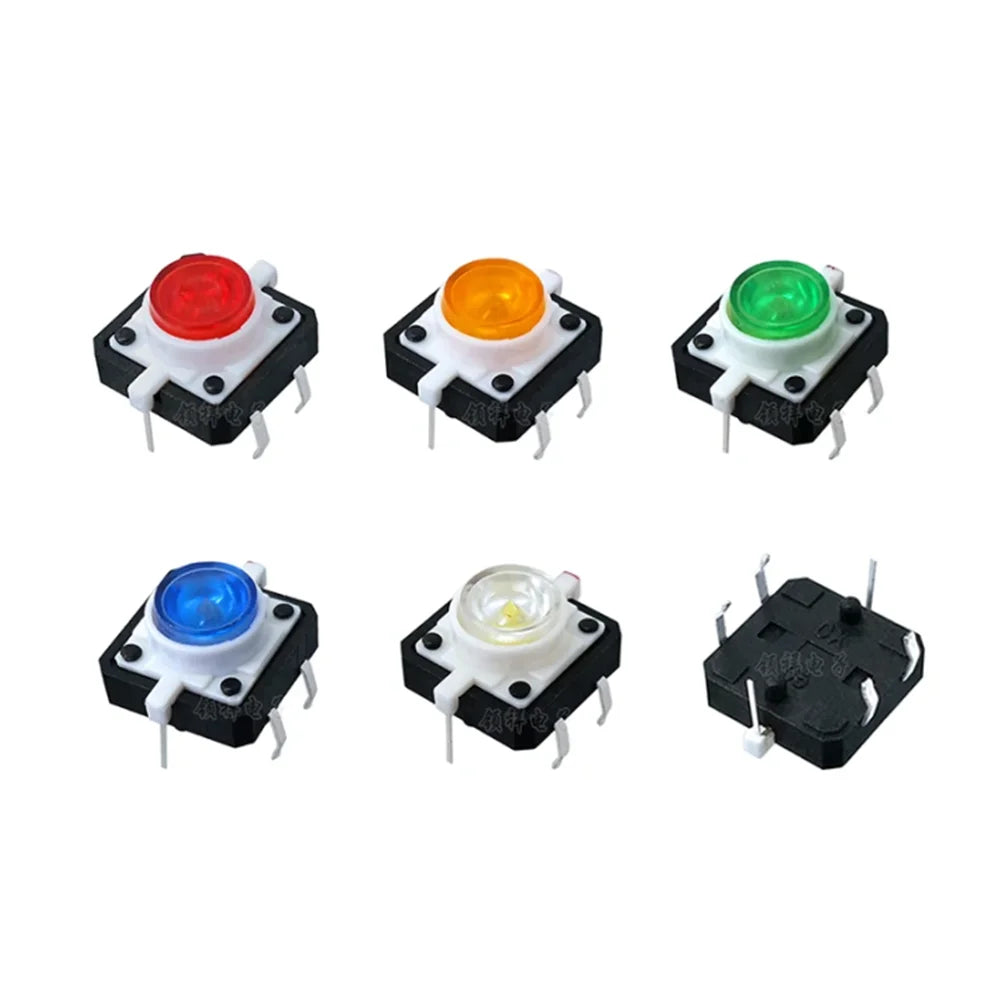 5PCS Reset Button Momentary Switch With Light 12x12x7.3mm Green Blue Red Yellow White LED Illuminated Tact Switch 12*12*7.3MM Peaceful Pleasures Health and Wellness