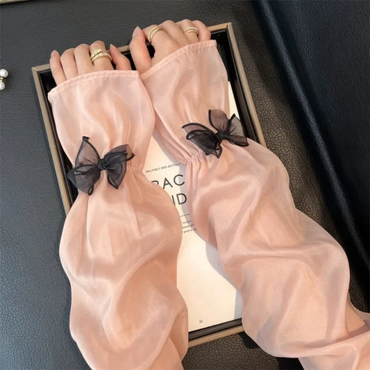 Women's UV Protection Ice Silk Arm Sleeves – Bow Fairy Style UV Arm Sleeves Oasis Select Pink