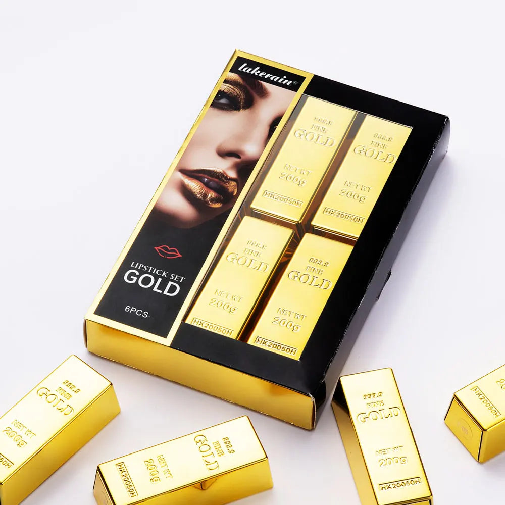 6-Piece Matte Lipstick Set – Gold Tube, Waterproof & Long-Lasting