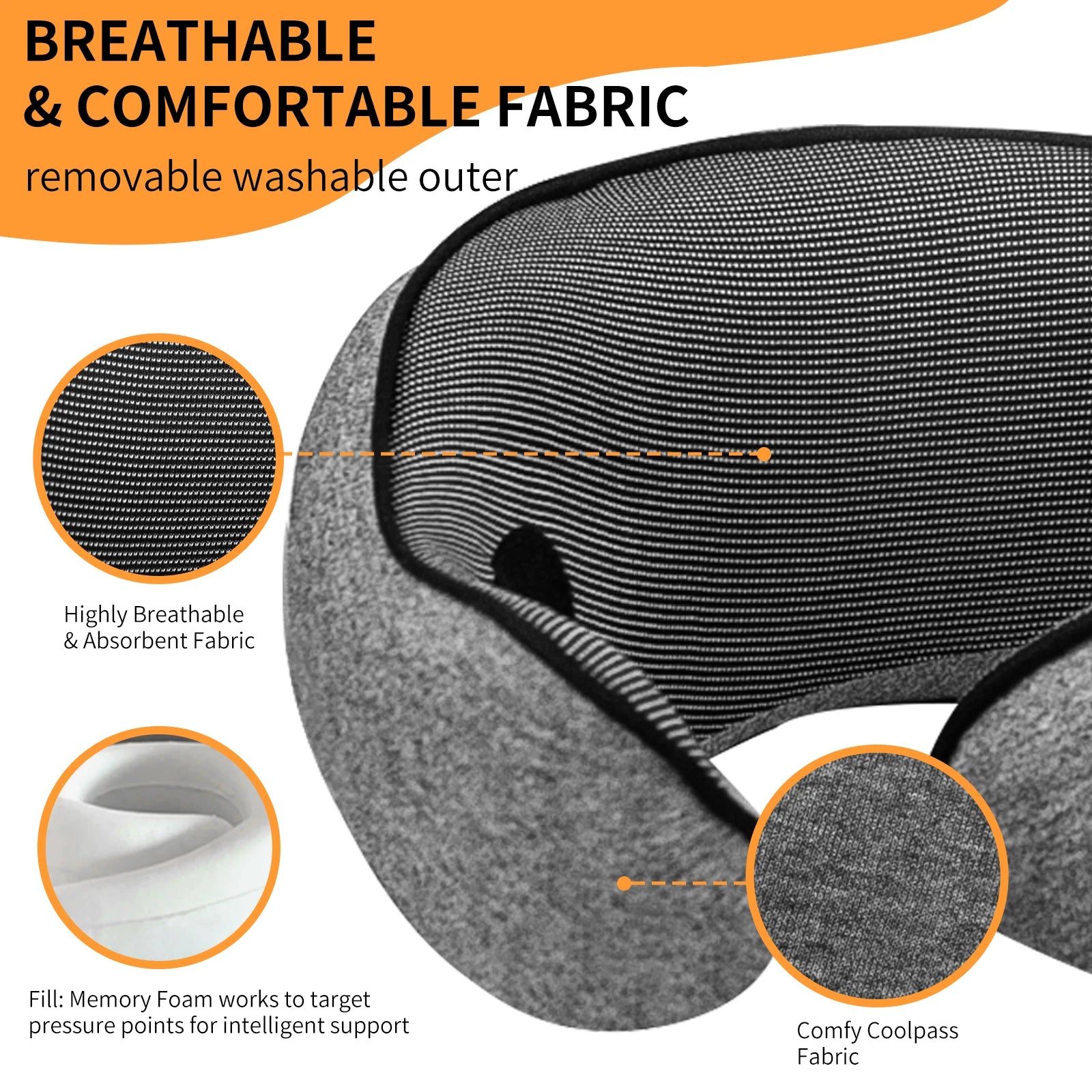 1pc Home Office U-Shape Hooded Neck Pillow for Travel Car Airplane Nap Outdoor, Comfortable Support Pillow with Detachable Cover Peaceful Pleasures Health and Wellness