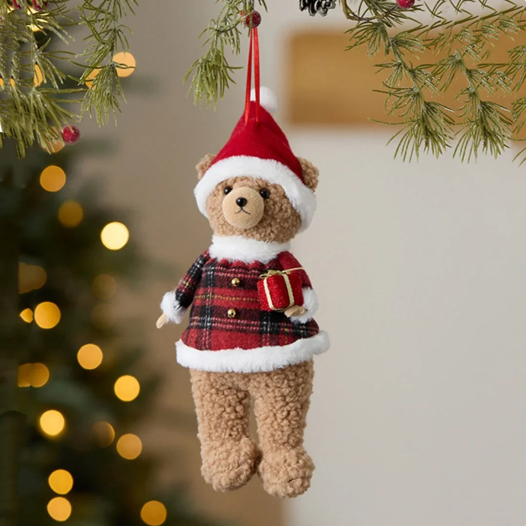 Plush Christmas Bear Ornament | Festive Tree Hanging Pendant