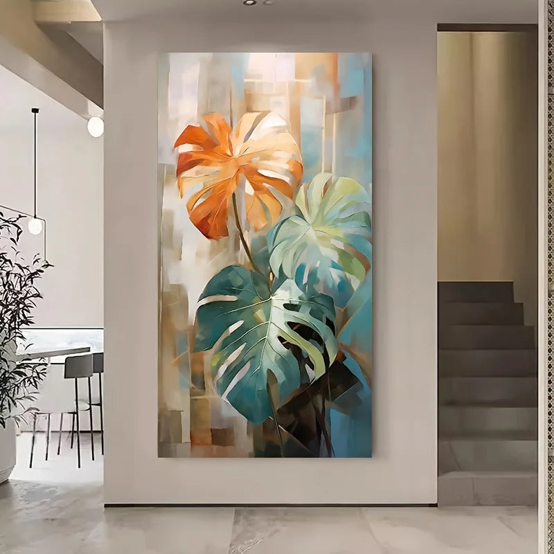 1pc Vibrant Monstera Leaf Canvas Art Print, Frameless Modern Abstract Wall Decor,Chic Nordic Minimalist Style, Texture, Poster Peaceful Pleasures Health and Wellness ZLH4810 30x40cm No Frame