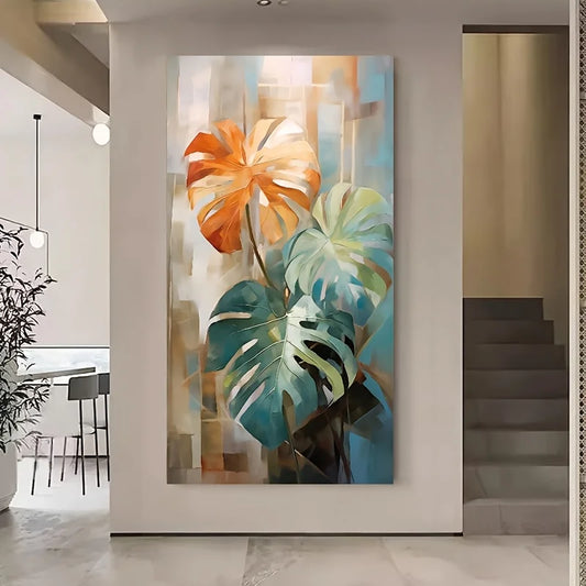 1pc Vibrant Monstera Leaf Canvas Art Print, Frameless Modern Abstract Wall Decor,Chic Nordic Minimalist Style, Texture, Poster Peaceful Pleasures Health and Wellness ZLH4810 30x40cm No Frame