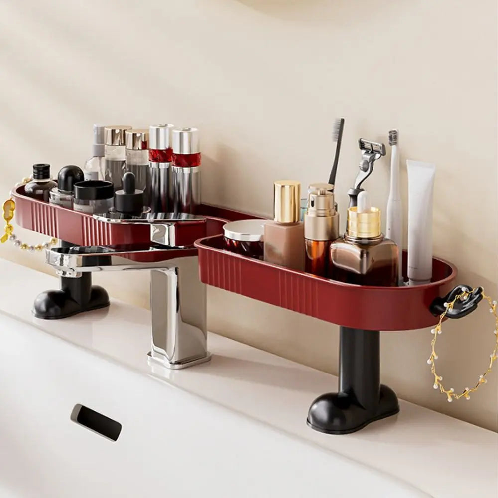 No-Drill Bathroom Sink Storage Rack with Hook & Drain Organizer