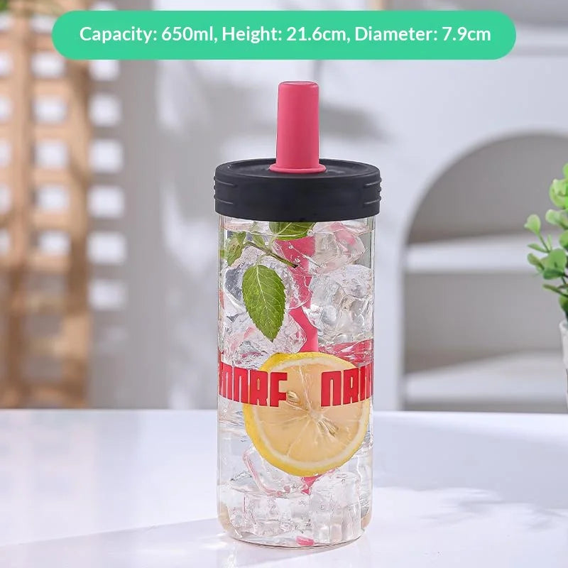 2026 New 650ML Water Bottles Straw Cup Juice Milk Plastic Cup with Lid Straw Bubble Tea Coffee Cups Large Capacity Drinkware Peaceful Pleasures Health and Wellness Red letters