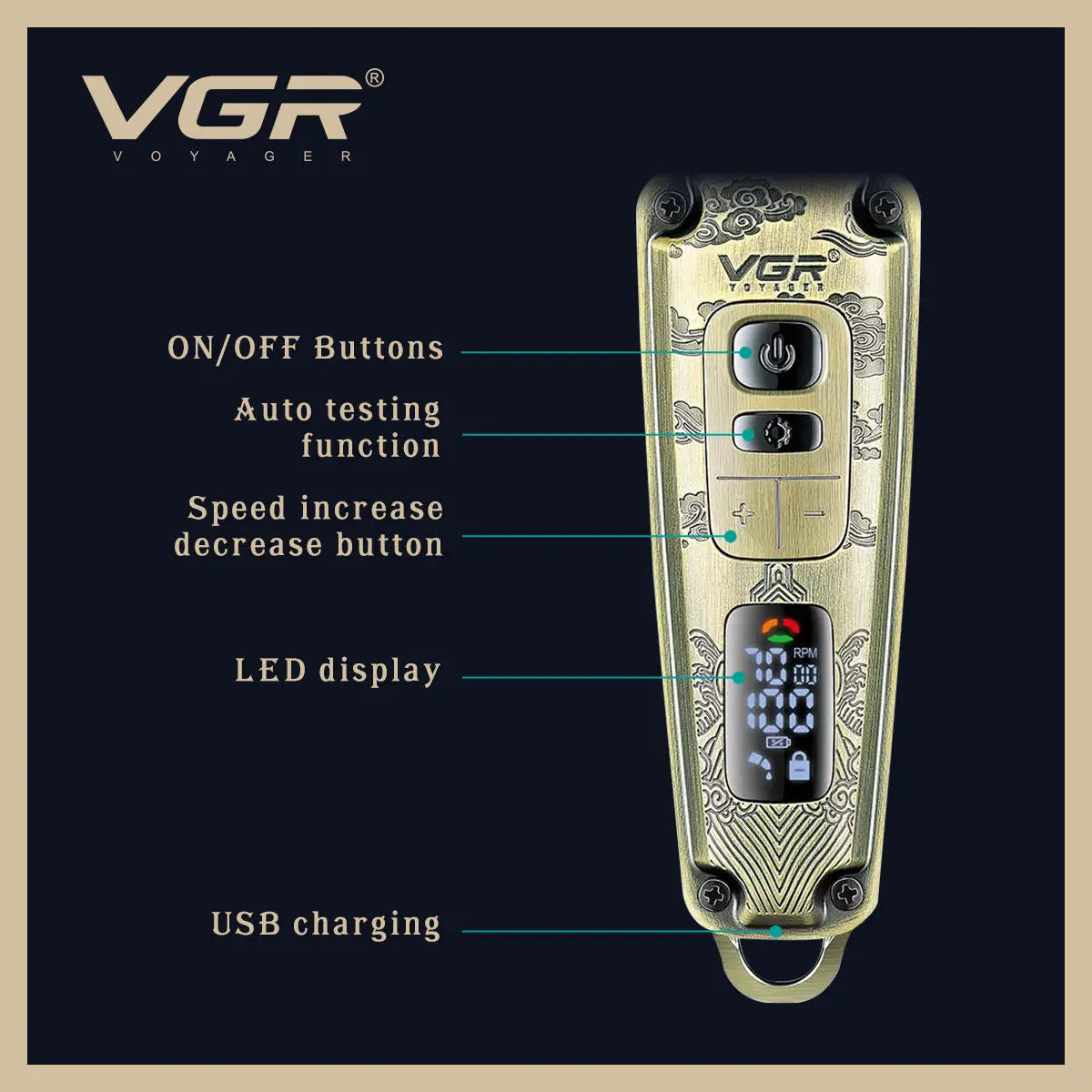 VGR V-901 Cordless Hair Clipper | Professional Men's Trimmer