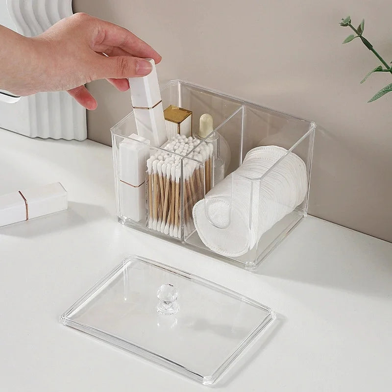Clear Acrylic Cotton Swab & Makeup Pad Holder Organizer with Lid
