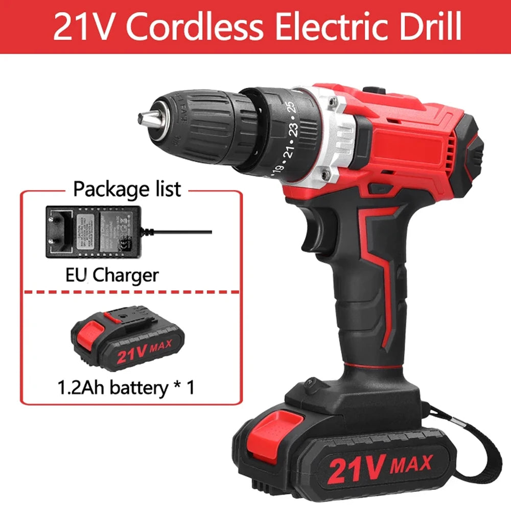 21V Cordless Lithium Drill 25 Gears Torque 2 Speed Stepless Brush Motor Forward Reverse Electric Drill Peaceful Pleasures Health and Wellness EU