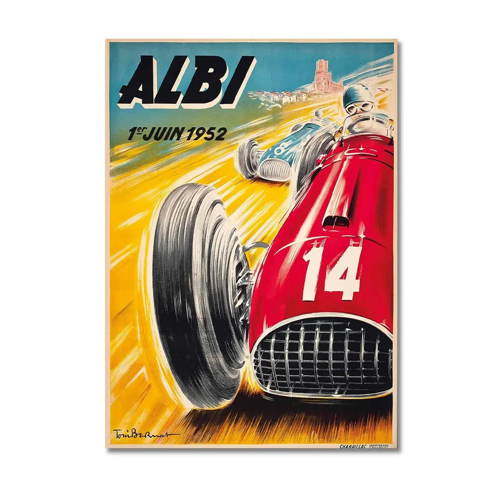 Monaco Grand Prix Vintage Racing Canvas Wall Art Print