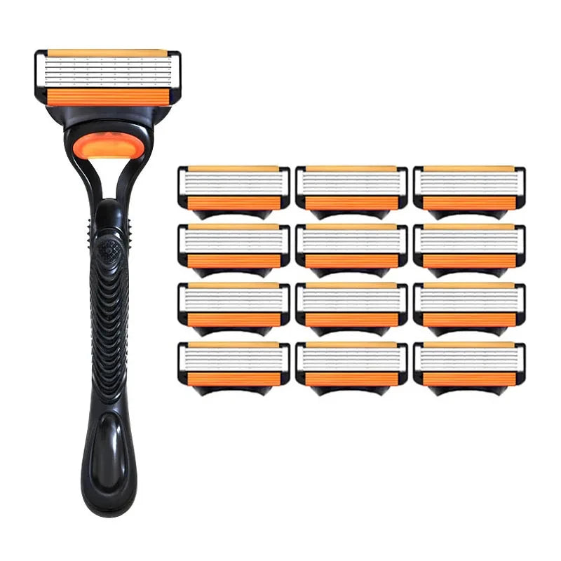 6-Blade Manual Razor Set – Handle & Stainless Steel Refills
