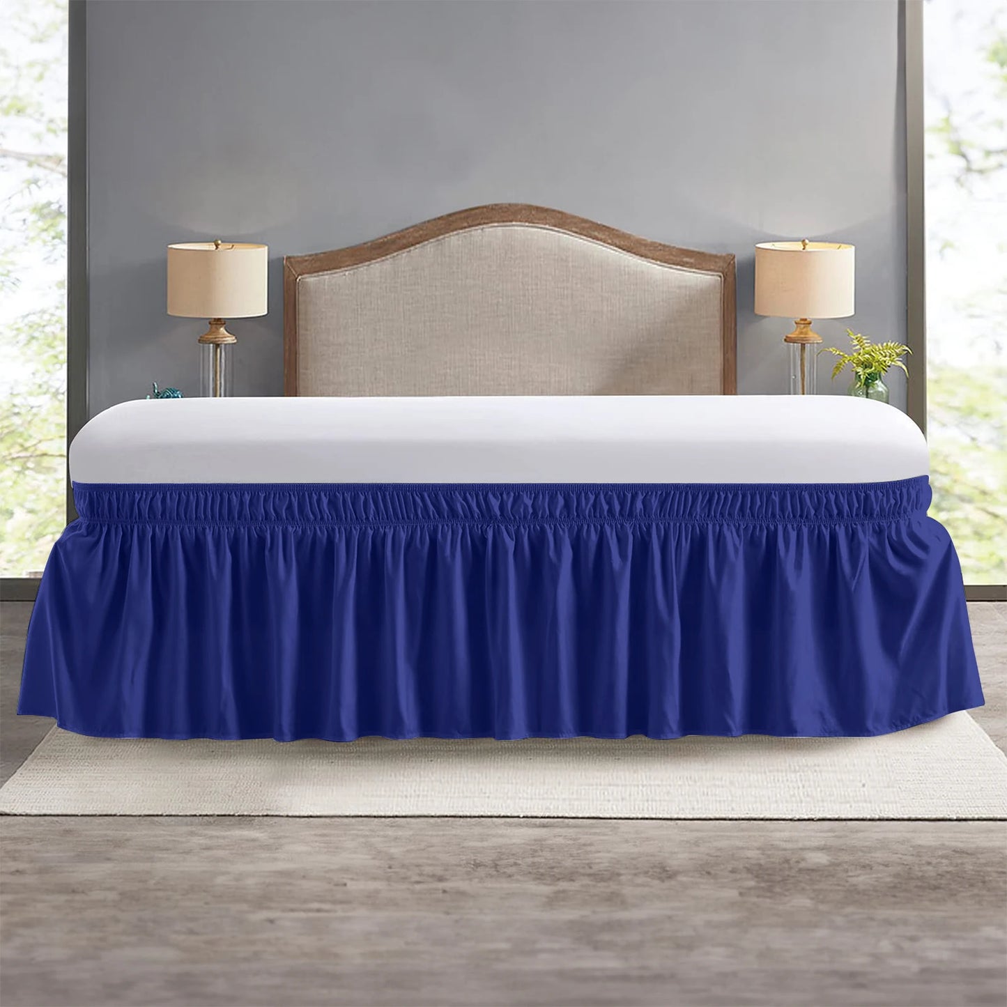 Elastic Ruffle Bed Skirt Solid Color Wrap Around Style Comfortable Fade Resistant Bed Cover Without Surface Twin Queen King Size Peaceful Pleasures Health and Wellness Navy blue Full 137x193cmx38cm
