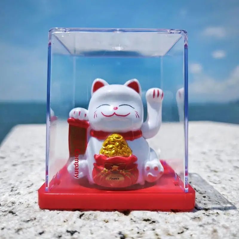 Solar Waving Lucky Cat Ornament | Mini 2" Desk Fortune Décor