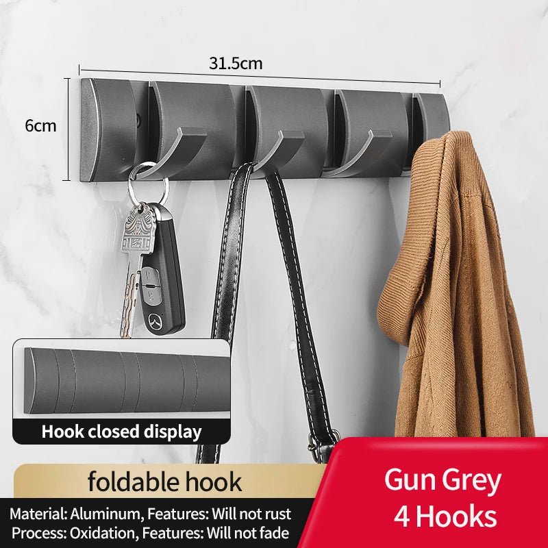 YUNJIEYA 6-Hook Folding Wall Hook Rack – Bathroom & Kitchen